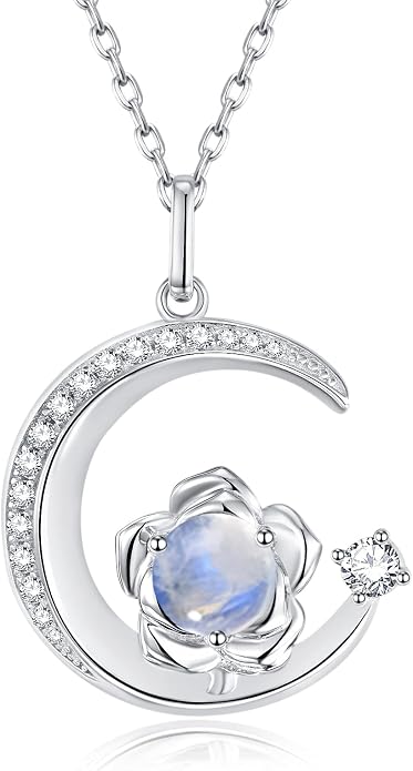 Birthstone Necklace for Women Sterling Silver Moon Pendant Necklaces Anniversary Birthday Fine Jewelry Gifts for Her Women Mother, Adjustable Chain