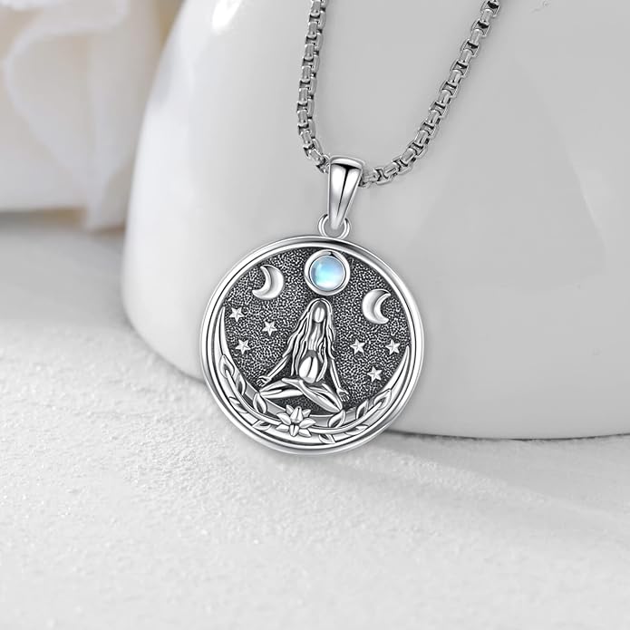 Pentagram Necklace Sterling Silver Triple Moon Goddess/Celtic Knot Witches Knot/Ankh/Sun and Moon/Hecate/Lilith/Santa Muerte/Tetragrammaton Pendant Necklace Pagan Wiccan Magic Egyptian Amulet Jewelry for Women Men