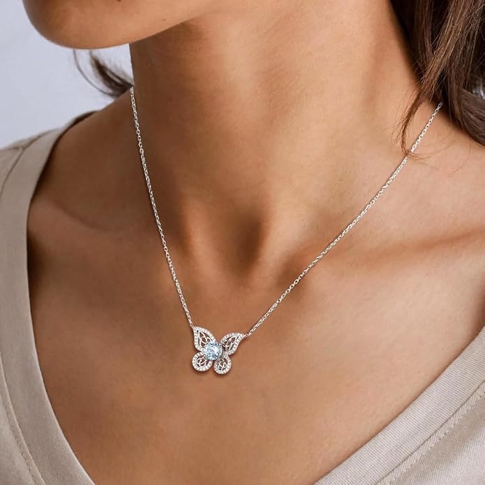 925 Sterling Silver Birthstone Necklaces for Women, Dainty Cute Dragonfly/Butterfly Pendant Necklace, Great Christmas/Anniversary Jewelry for Mother