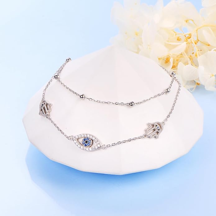 Anklet for Women 925 Sterling Silver Cross Layered Anklet for Women Girls Adjustable Dainty Beach Foot Chain Plus 9 10 Inch Charm Anklet Jewelry Birthday
