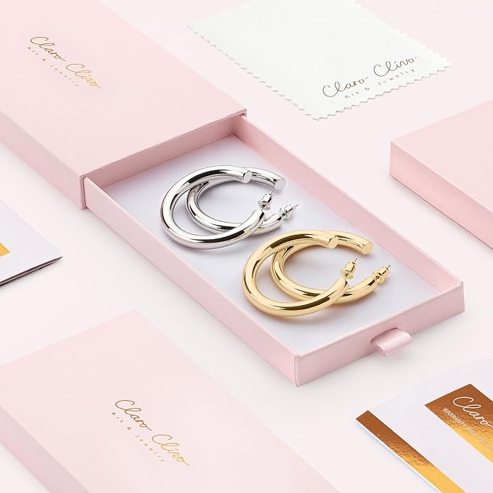 14K Gold-Plated, Lightweight, Open Hoop Earrings For Women