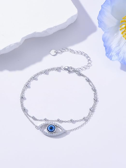 Dragonfly/Evil Eye/Hamsa Evil Eye/Lotus/Mushroom Anklet Bracelets for Women Sterling Silver Adjustable Double Layered Bracelet Anklet Mother's Day Jewelry Gifts Beach Jewelry