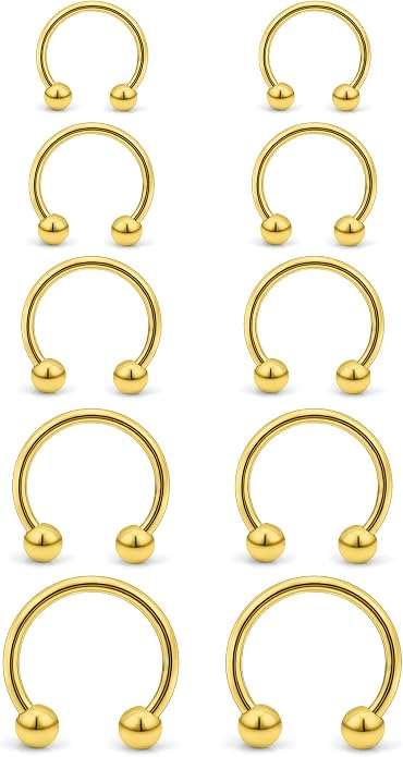 20G-00G Septum Rings Ear Gauges Earrings Stretching Kit 316L Surgical Steel Horseshoe Septum Pa Piercing Jewelry for Women 10mm 12mm 14mm 16mm