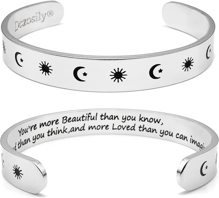 Dczosily Inspirational Bracelets for Women Stainless Steel Cuff Bracelet Engraved Jewelry Motivational Bangles Personalized Gifts for Best Friend/Mom