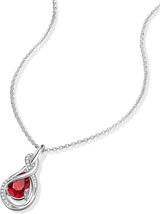 FANCIME TimelessTie Birthstone Necklace for Women White Gold Plated Sterling Silver Ribbon Design Jewelry Knot Pendant Fine Jewelry Gemstone Anniversary Birthday Graduation Mothers Day Gifts for Women Wife Mother Her