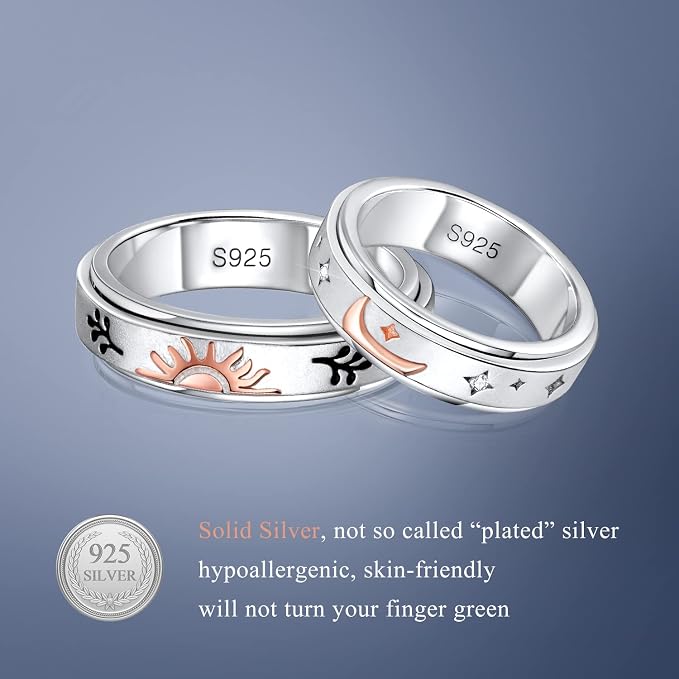 Fidget Ring Spinner Ring for Anxiety Women Men Daughter Real S925 Sterling Silver Fidget Ring