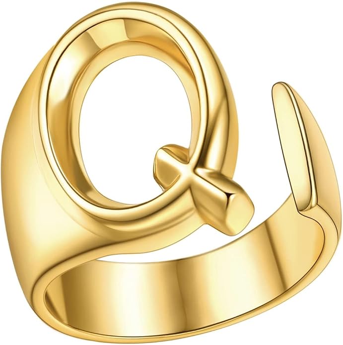 FindChic Customizable Initial Ring Statement 18K Gold Plated Fashion Cuff Rings for Women Alphabet Letter A to Z Resizable Knuckle Ring (with Gift Box)