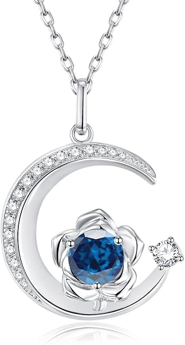 Birthstone Necklace for Women Sterling Silver Moon Pendant Necklaces Anniversary Birthday Fine Jewelry Gifts for Her Women Mother, Adjustable Chain