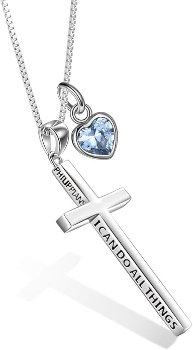 POPLYKE Cross Necklace 925 Sterling Silver Philippians 4:13 I Can Do All The Things Inspirational Necklace Gifts for Women Men 20+2''