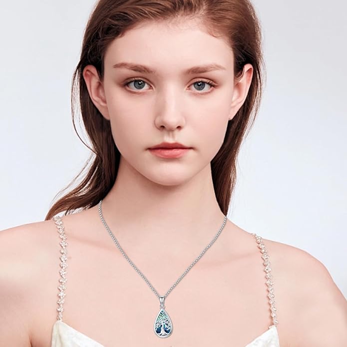 Aniu Tree of Life Necklace for Women, 925 Sterling Silver Mother of Pearl Family Palm Tree Charm Pendant Jewelry for Birthday Christmas Gift