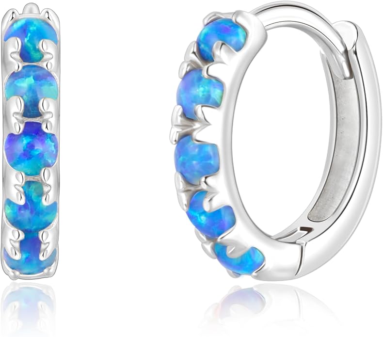 Tiny Mini Opal Huggie Hoop Earrings Upper Ear Cartilage Helix 18k Gold Plated Silver Minimalist Simple Small 10mm 8mm 6mm Hoop Earrings
