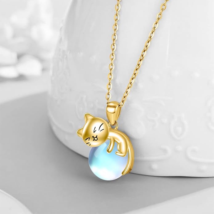 Cat Necklace Sterling Silver Cat Zircon Pendant Gothic Jewelry for Women Animal Lovers Gifts