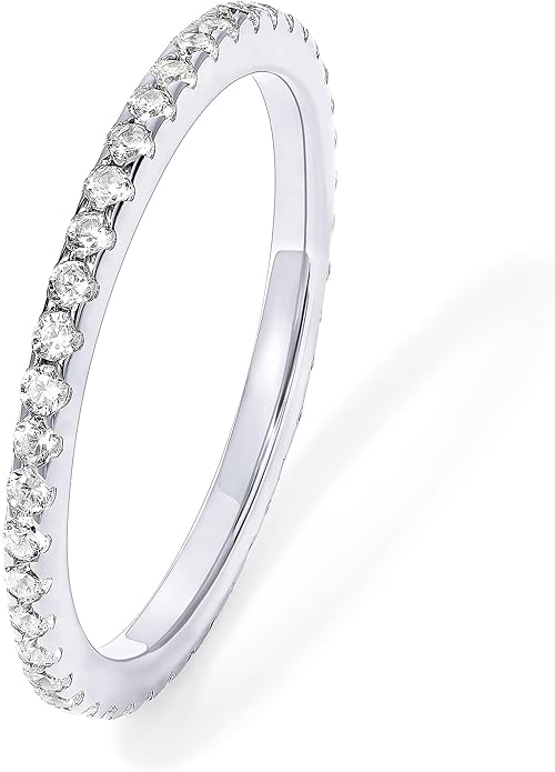 PAVOI Gold Plated Solid 925 Sterling Silver CZ Simulated Diamond Stackable Ring Eternity Bands for Women