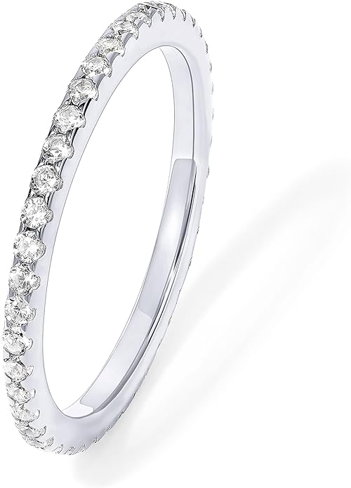 PAVOI Gold Plated Solid 925 Sterling Silver CZ Simulated Diamond Stackable Ring Eternity Bands for Women