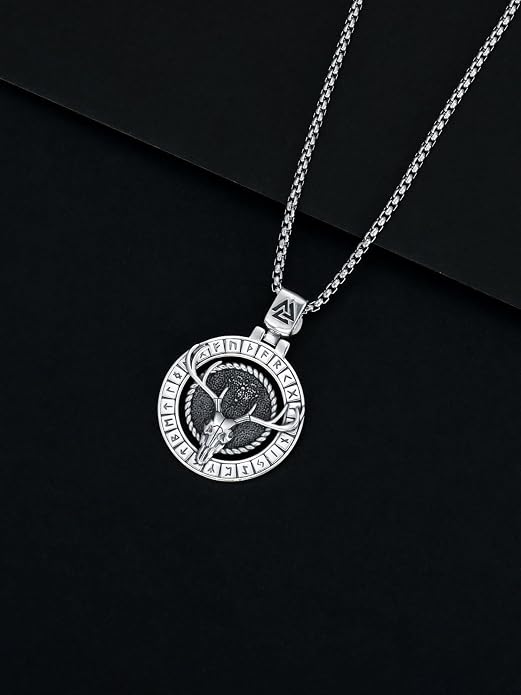 Viking Necklace for Men Women 925 Sterling Silver Norse Jewelry Fathers Mothers Day Anniversary Birthday Gifts for Mom Dad Husband Brother (with Gift Box)