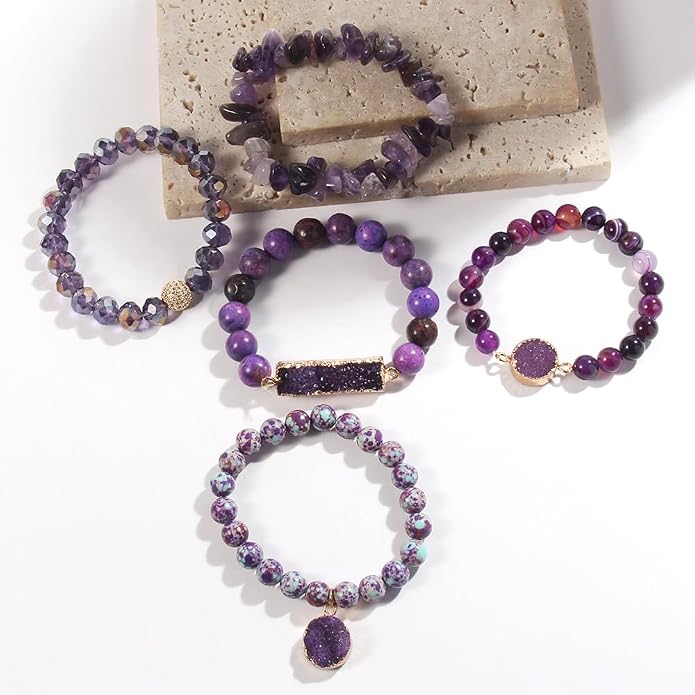 Yomisa 5PCS 6PCS Natural Boho Beaded Bracelets/Bangle for Women Men,Healing Turquoise Jasper Agate Crystal Gemstone Stone Chakra Multilayer Wrap Bohemian Handmade Jewelry Beads Stretch Bracelet Set