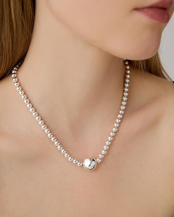 COBI Paperclip Chain Necklace for Women,Beaded Necklace,18K Gold /925 Sterling Silver Plated,Chunky Link Chain Necklace for Daily Wear,Ideal Gift for Her 17"
