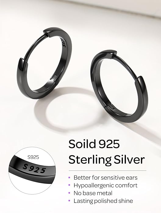 ChicSilver 925 Sterling Silver Huggie Hoop Earrings Small Hoop Earrings for Women Hypoallergenic Silver Huggie Earring Cartilage Earrings for Women (6/8/10/12/14/16/18/20MM)