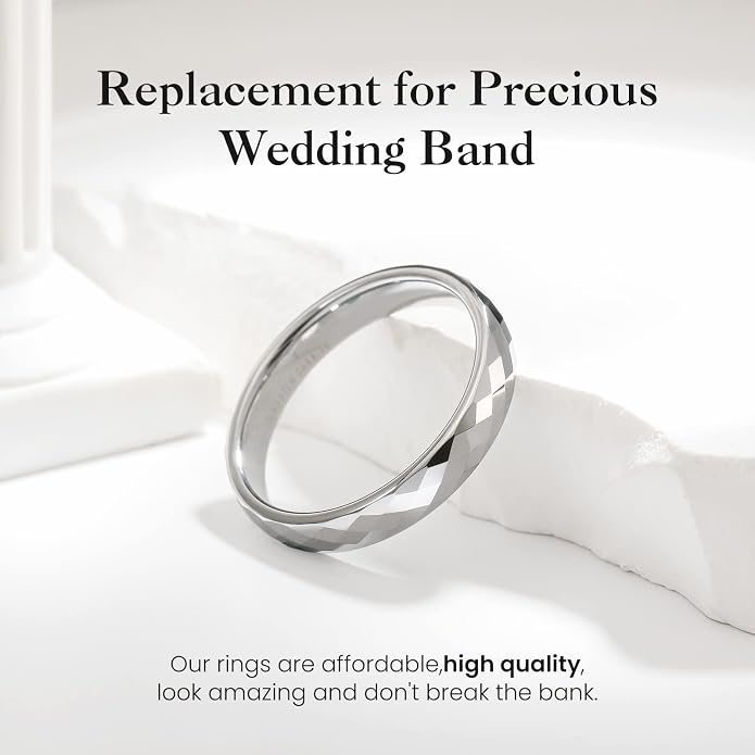 King Will Tungsten Carbide Wedding Ring for Men Women Promise Ring for Couple 2mm/4mm/6mm Black/Silver/Gold/Rose Gold Multi-faceted Shining Luster High Polished Wedding Band Comfort Fit