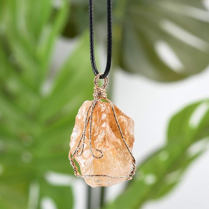 YGLINE Natural Raw Stone Healing Crystal Necklace Wire Wrapped Pendant for Womens Ladies