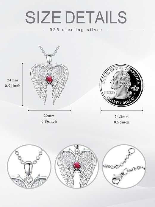Dorunmo Guardian Angel Wing Pendant Birthstone Heart Necklace Birthday Jewelry Gifts for Women Mom Wife Daughter