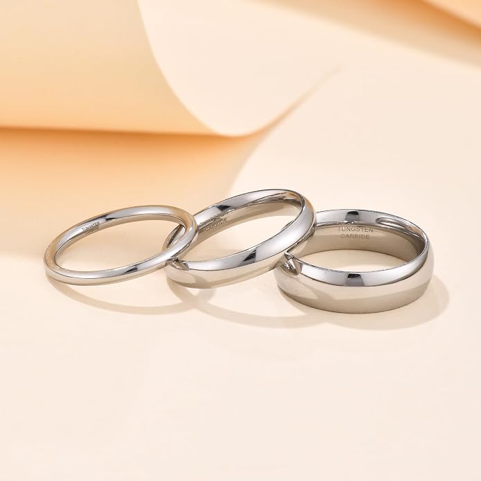 NOKMIT 2mm 4mm 6mm Gold Wedding Bands for Women Men Dainty Gold Silver Tungsten Cigar Band Rings Thumb Pinky Ring High Polish Non Tarnish Comfort Fit Size 4-12
