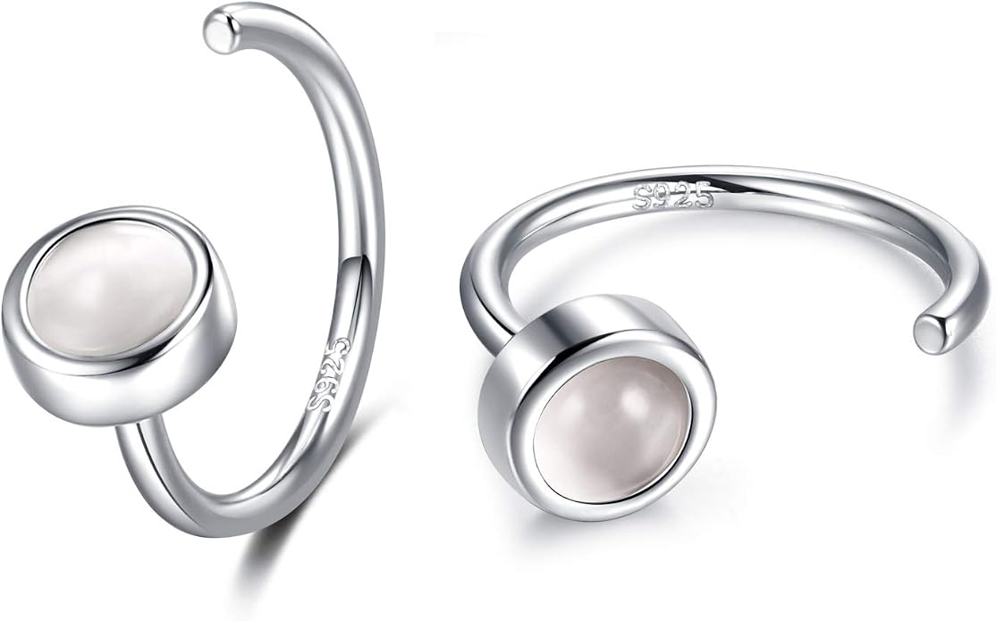 CHIC & ARTSY 925 Sterling Silver Half Hoop Earrings for Women, Dainty Huggie Hoops with Synthetic Opal, Moonstone, CZ & Gemstones, Lightweight Comfort Fit Everyday Elegant Jewelry
