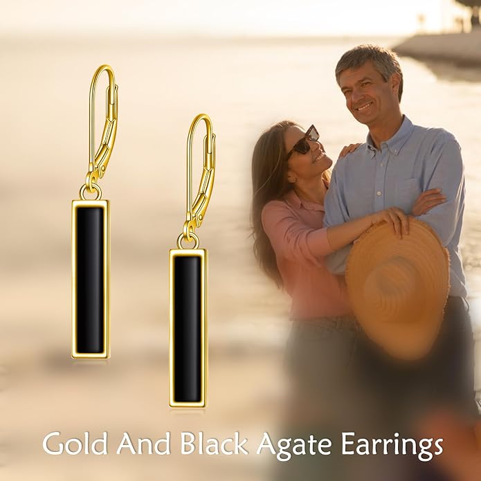 CRMAD Abalone Shell Bar Earrings for Women Sterling Silver Leverback Earrings Abalone Jewelry Gift