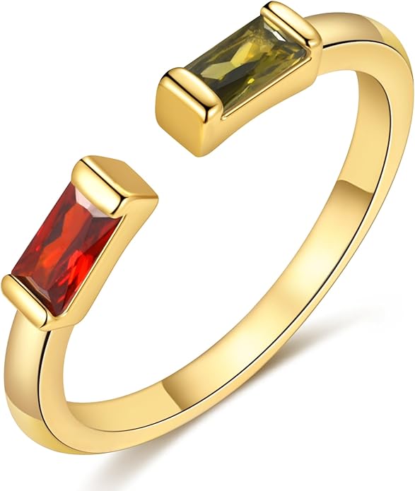 TOBENY Gold Birthstone Rings for Women 14K Gold Plated Adjustable Rings Non Tarnish Gold Stackable Rings Dainty Emerald Green Cubic Zirconia Ring for Mother Daughter Birthday Jewelry Gifts