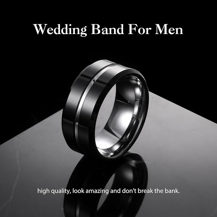 King Will Tungsten Carbide Wedding Band for Men Women-6/8/10mm Width Multicolor Available with Grooved Center Wedding Ring Suitable for Work, Gym Comfort Fit Size 4-16