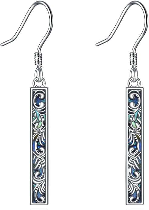 Abalone Shell/Onyx Filigree Mushroom Dangle Earrings Sterling Boho Western Jewelry Gift for Women
