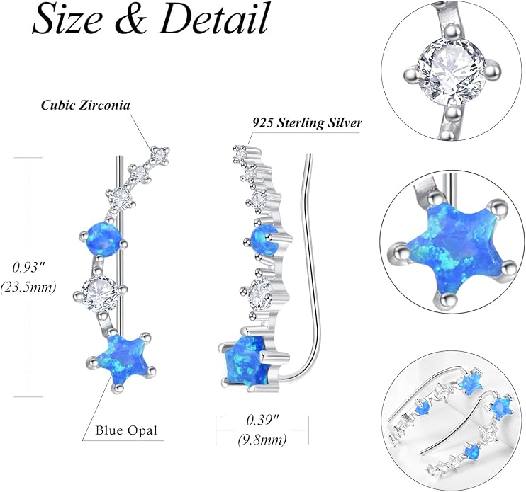 Dreamboat Star Ear Climbers Earrings for Women 925 Sterling Silver Star Ear Cuffs Crawler Earring Cubic Zirconia Climbing Jewelry Wedding Birthday Gifts