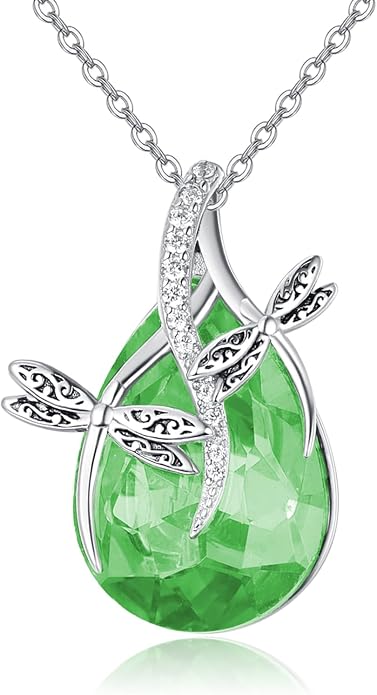 PRAYMOS S925 Sterling Silver Birthstone Necklaces for Women Dainty CZ Necklace Dragonfly Pendant Minimalist Jewelry Gift