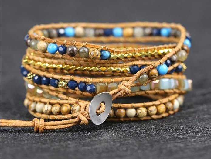Women Wrap Bracelets Boho Natural Stone Jasper Turquoises Strand Bracelet Jewelry Collection