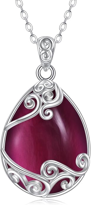 YAFEINI 925 Sterling Silver Moonstone Necklace Filigree Teardrop Pendant Necklace Jewelry for Women Girls