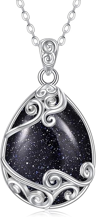 YAFEINI 925 Sterling Silver Moonstone Necklace Filigree Teardrop Pendant Necklace Jewelry for Women Girls