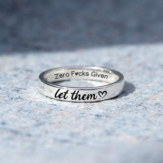 Let Them Zero Fcks Given Mantra Ring for Women, Stainless Steel Band Rings Silver Engraved Motivation Words Stackable Self Worth Inspirational Friendship Jewelry Best Friends
