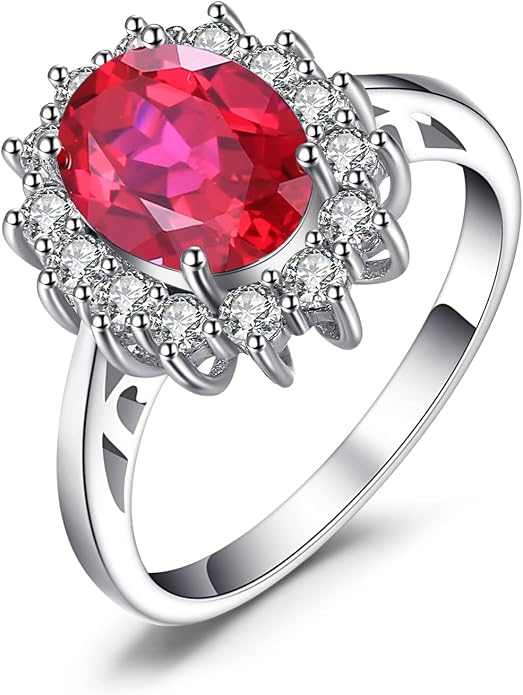 JewelryPalace Princess Diana Kate Middleton Class Gemstone Birthstone Sapphire Halo Engagement Rings for Women, Anniversary 14K White Yellow Rose Gold Plated 925 Sterling Silver Promise Rings for Her