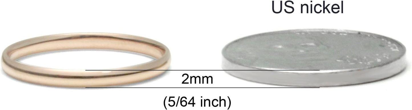10K White/Yellow/Rose Gold 2MM Round Dome Wedding Band Ring