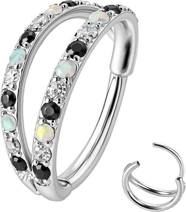 20/16G CZ Hinged Nose Rings Hoop, 316L Surgical Stainless Steel Cartilage Earring, Septum Clicker Ring, Daith Helix Rook Tragus Conch Lip Lobe Piercing Jewelry