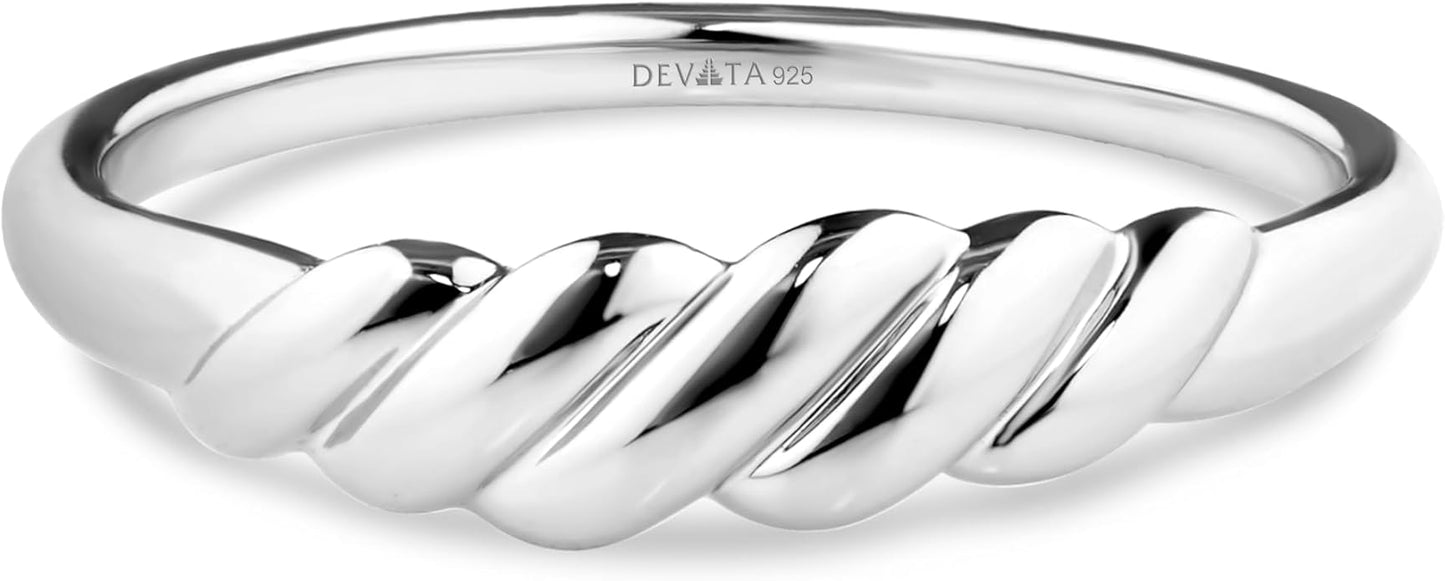 DEVATA Gold or Rhodium Plated Sterling Silver 925 – Eternity, Band Ring for Women – Heart, Knot, Clover, Infinity, Mariner, Cable, Curb, Cuban, Figaro, Daisy, Rope, Ribbed, Dome