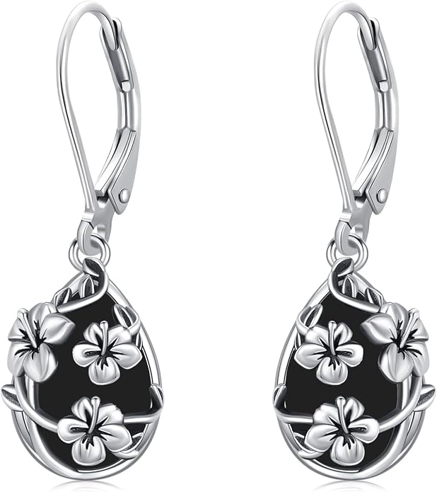 Flower Earrings 925 Sterling Silver Flower Teardrop Leverback Dangle Earrings Jewelry Gifts for Women Girls