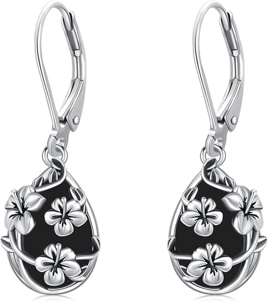 Flower Earrings 925 Sterling Silver Flower Teardrop Leverback Dangle Earrings Jewelry Gifts for Women Girls