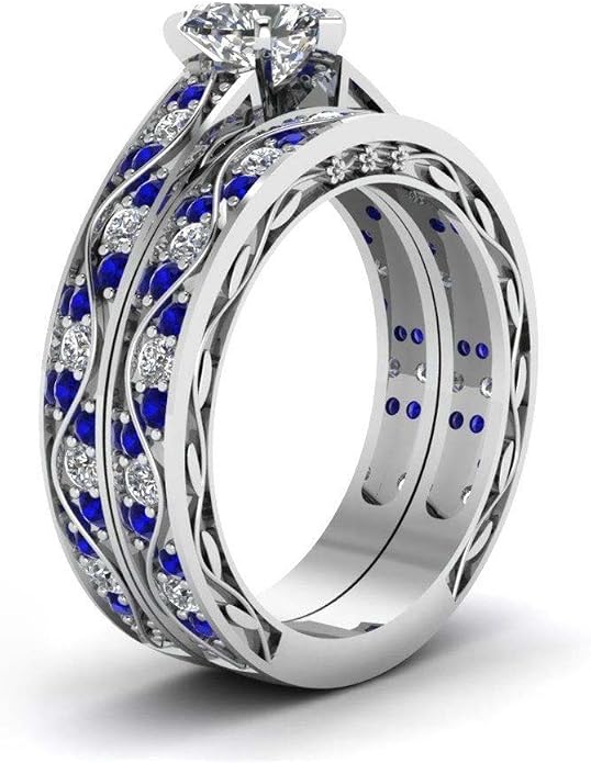 Couple Ring Bridal Sets His Hers Women 10k White Gold Filled Men Tungsten Carbide Wedding Engagement Ring Band