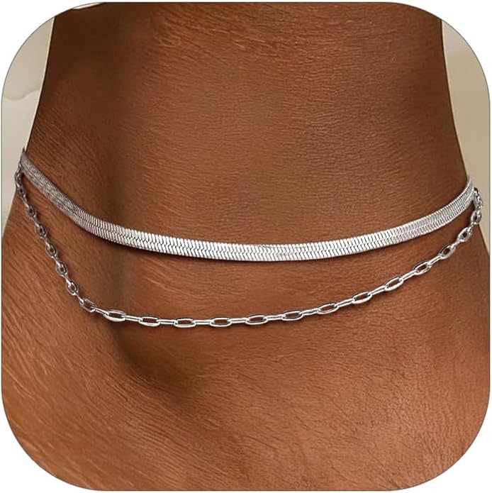 PROSTEEL Ankle Bracelets for Women Waterproof, Layered Stainless Steel Summer Beach anklets, Silver/Gold 8-10.5 Inch Adjustable, Come with Box