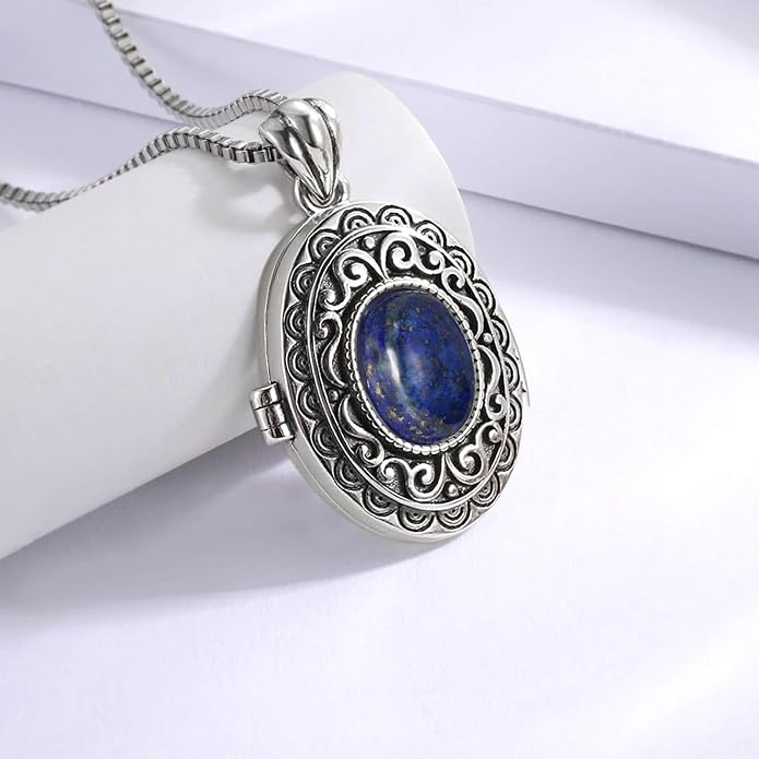 MANBU Sterling Silver Locket Necklace for Women Oval-Shaped Locket Pendant Holds Pictures Always with You Vintage Style Photos Locket Jewelry Gifts for Loved One