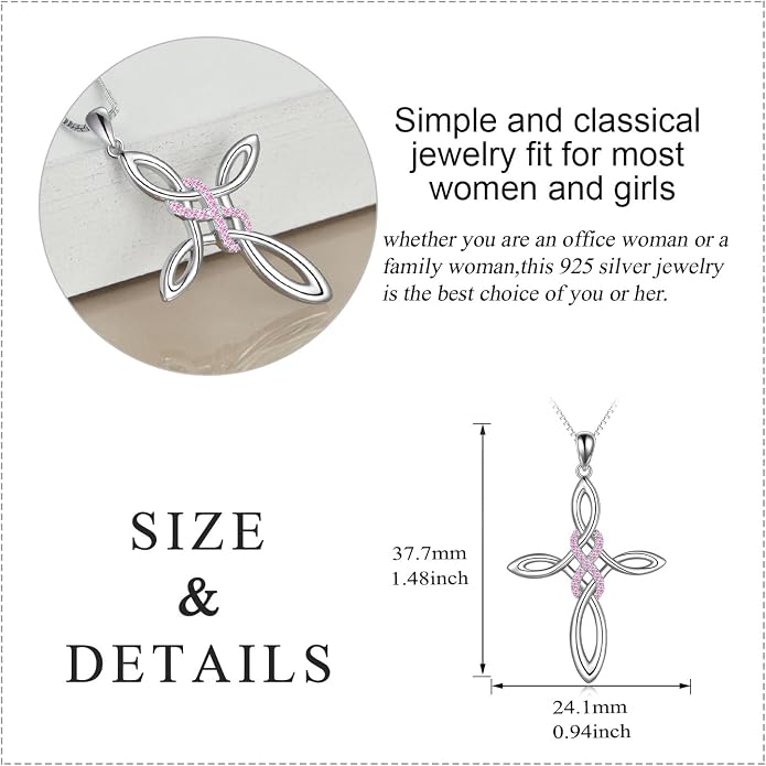LUHE Celtic Knot Cross Necklace Sterling Silver Birthstone Polished Religious Infinity Celtics Jewelry Gifts for Women
