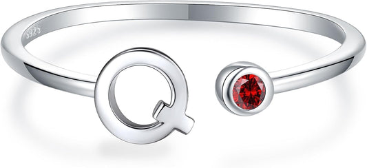 925 Sterling Silver Initial Letter Birthstone Rings for Women Adjustable 1-12 Month Birthstone Alphabet Stacking Ring for Teens Girls Stackable Birthstone Rings Birthday Jewelry Gift for Daughter Mom