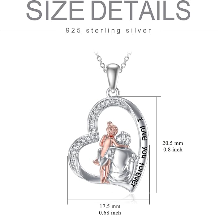PROESS S925 Sterling Silver Daughter Heart Pendant Necklace from Dad Mom I Love You Forever Jewelry