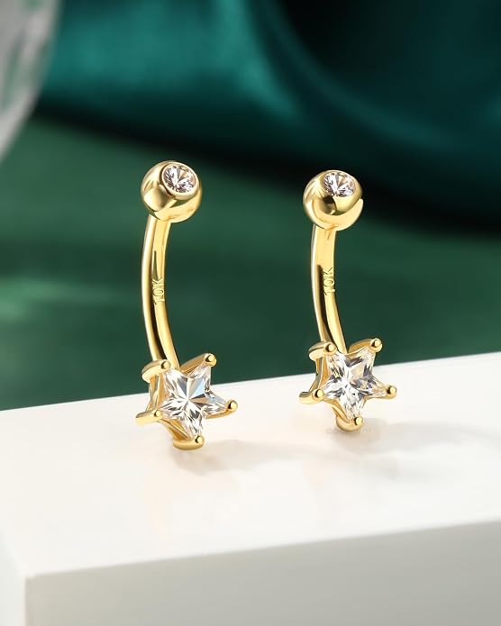 COCHARM 10K Gold Belly Button Rings, 10K Star Gold Belly Rings for Women, 10K Gold Belly Navel Piercing Jewelry